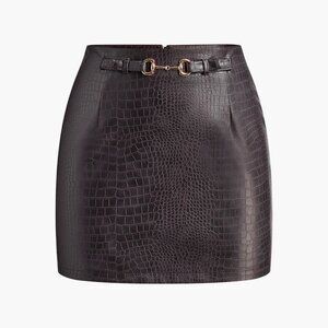 Crocodile Embossed Faux Leather Skirt